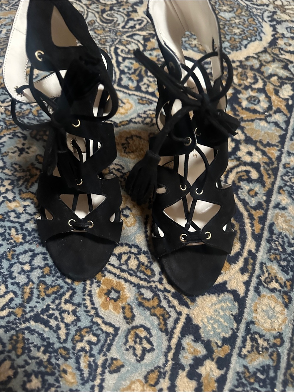bettye muller Black Suede Lace-Up Cutout Heels